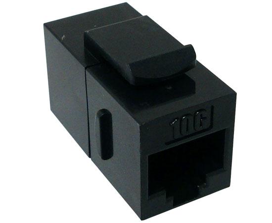 CAT6A Inline Coupler, Unshielded, Slim Snap-In w/Keystone Latch, Black