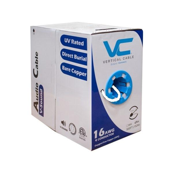 Vertical Cable Audio Cable, 16AWG, 4 Conductor, Stranded (65 Strand), 500', PVC Jacket, Pull Box, White