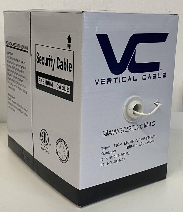 Vertical Cable Alarm-Security Cable, 22AWG, 4 Conductor Solid, 1000?, Pull Box, White
