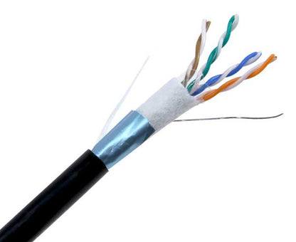 CAT5E Outdoor Bulk Ethernet Cable, Direct Burial Shielded Solid Copper, Dry Gel Tape, 24 AWG - 1000ft