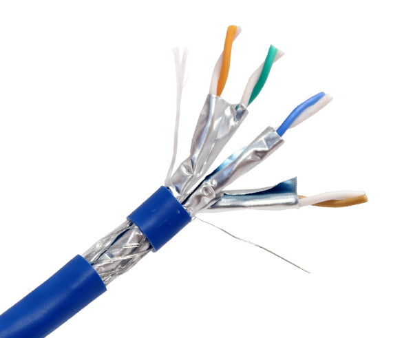 CAT6A Bulk Ethernet Cable, Shielded S/FTP, 23AWG Solid Copper, Indoor, 1000FT - Blue