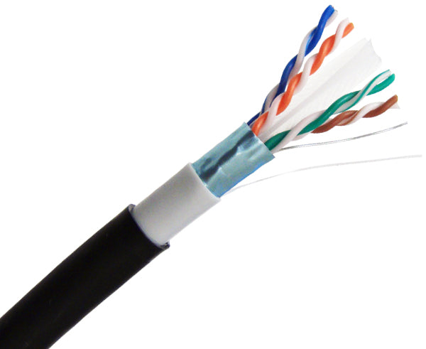 CAT6A Outdoor Bulk Ethernet Cable, Direct Burial Shielded Solid Copper, Water Block, 23 AWG 1000FT