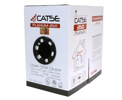 CAT5E Plenum Bulk Ethernet Cable, CMP UL Listed, US Made, Solid Copper UTP, 24 AWG 1000FT