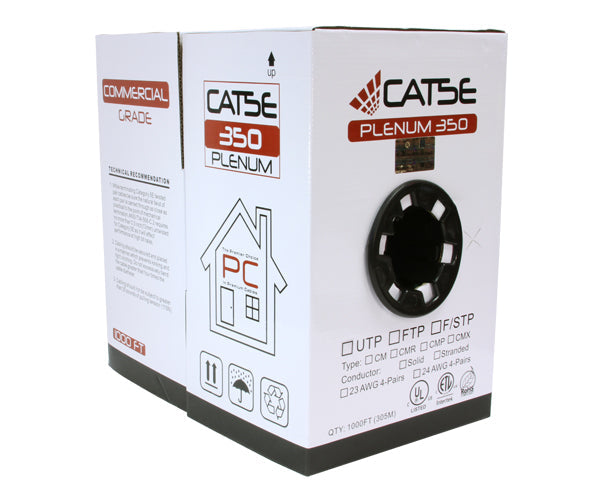 CAT5E Plenum Bulk Ethernet Cable, CMP UL Listed, Solid Copper UTP, 24 AWG 1000FT