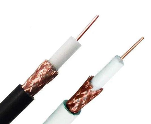 RG59 Coaxial Cable - CCTV - 20 AWG BC, 95% CCA Braid Shielding, 1000ft, Black or White
