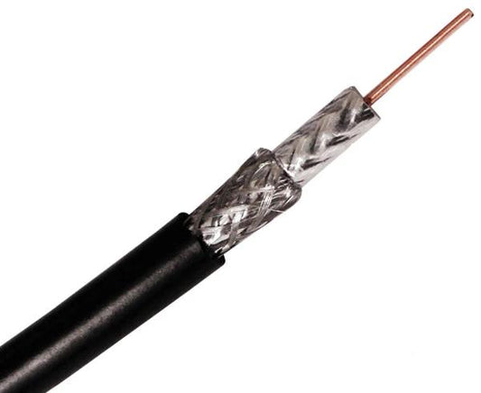 RG6 Coaxial Cable, CATV Dual Shield Direct Burial, 18 AWG CCS, CM, 60% AL Wire Braid, AL Foil Shield, 1,000', Black