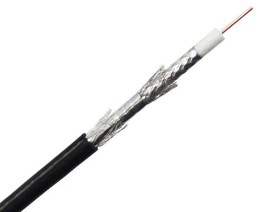 RG6 Coaxial Cable, CATV Direct Burial Quad Shielded, 18 AWG CCS, 60% AL Braid + Foil / 40% AL Braid + Foil, 1000ft, Black