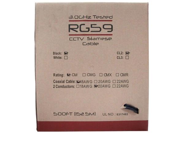 RG59 Siamese Coaxial Cable, CCTV, 20 AWG BC, 95% BC Braid, 18/2 Stranded BC
