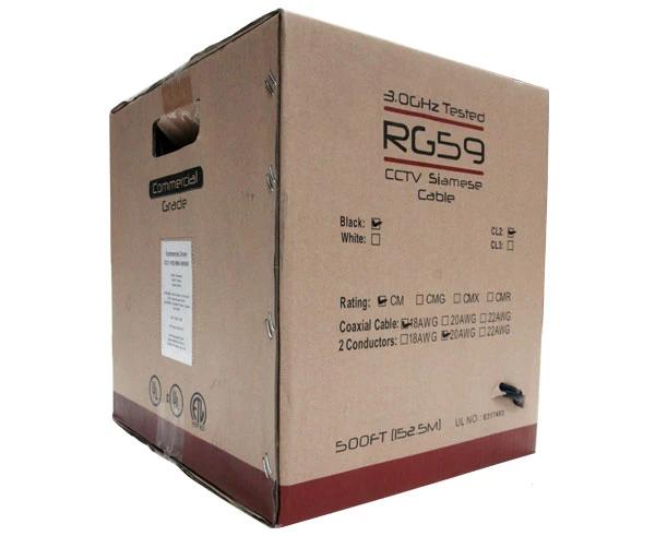 RG59 Siamese Coaxial Cable, CCTV, 20 AWG BC, 95% BC Braid, 18/2 Stranded BC