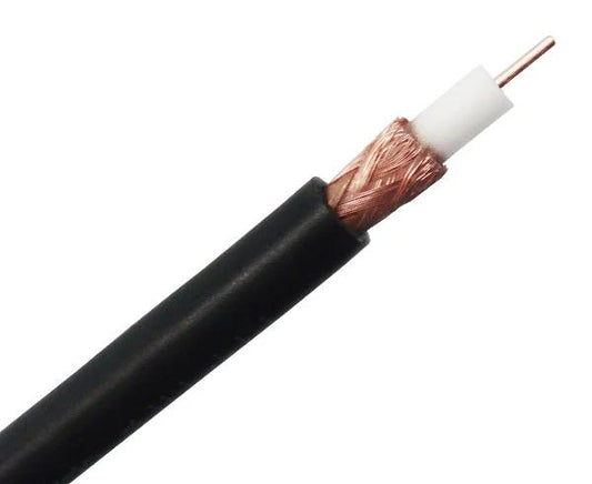 RG59 Coaxial Cable - CCTV - 20 AWG BC, 95% BC Braid Shielding, 1000ft, Black