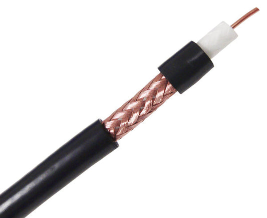 RG6 Coaxial Cable for CCTV, 18 AWG Solid BC, 95% BC Wire Braiding, CM, 1,000', Black