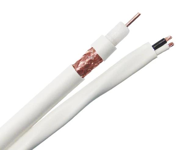 RG6 Coaxial Cable, Siamese CCTV Plenum CMP, 18 AWG BC Conductor, 18/2 AWG Stranded BC Conductors, 95% BC Braid, 1000ft, White