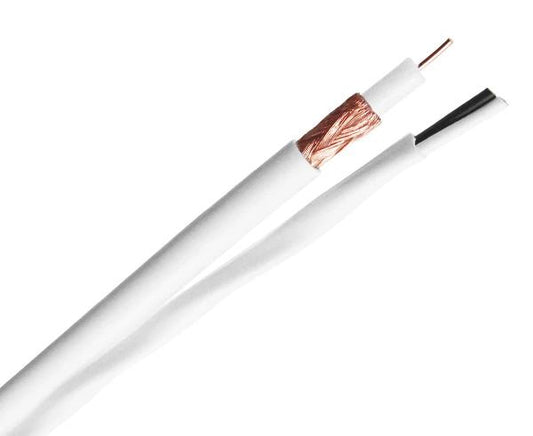 RG59 Siamese Plenum Coaxial Cable, CCTV, 20 AWG BC, 95% BC Braid, 18/2 Stranded BC, 1000ft, White