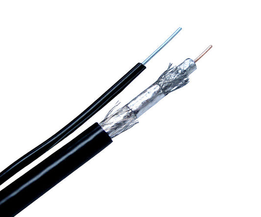 RG6 Coaxial Cable, Quad Shield CMR, 18 AWG CCS Conductor, AL Foil + 60% AL Braid / AL Foil + 40% AL Braid, Messenger Wire, 1,000ft, Black