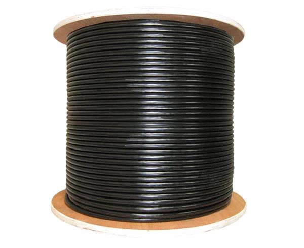 RG6 Coaxial Cable, Quad Shield CMR, 18 AWG CCS Conductor, AL Foil + 60% AL Braid / AL Foil + 40% AL Braid, Messenger Wire, 1,000ft, Black