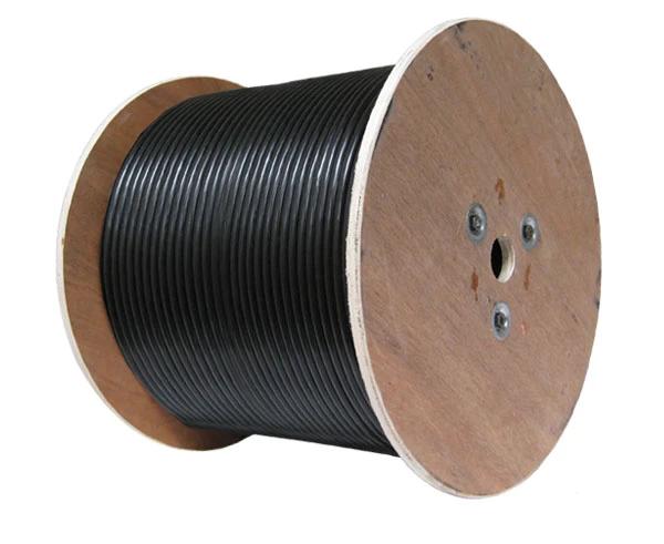 RG6 Coaxial Cable, Dual Shield, CMR, Galvanized Steel Messenger Wire, 18 AWG CCS, AL Foil / 60% AL Wire Braid, Outdoor Aerial, 1,000', Black