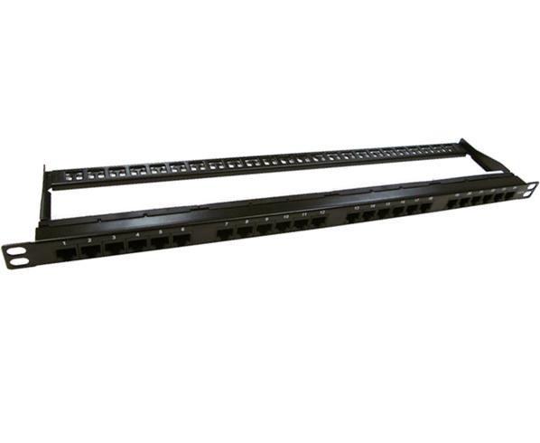 CAT6 Patch Panel, 24 port, Half-U High Density, Strain Relief Support Bar