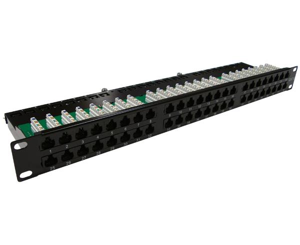 CAT6 Patch Panel, 48 port, 1U High Density, Strain Relief Support Bar