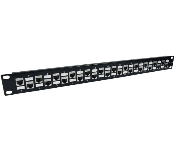 Shielded CAT6A Patch Panel, 24 Port, 1U, Strain Relief Support Bar