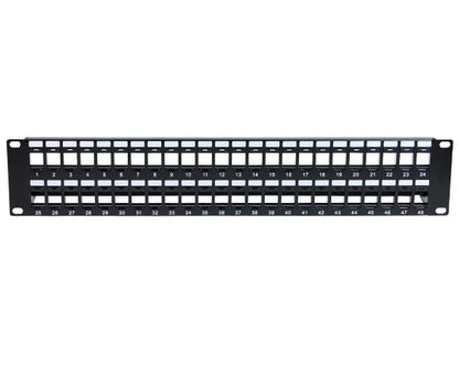 Blank Keystone Network 48-Port Patch Panel, 2U High Density Strain Relief Support Bar