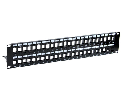 Blank Keystone Network 48-Port Patch Panel, 2U High Density Strain Relief Support Bar