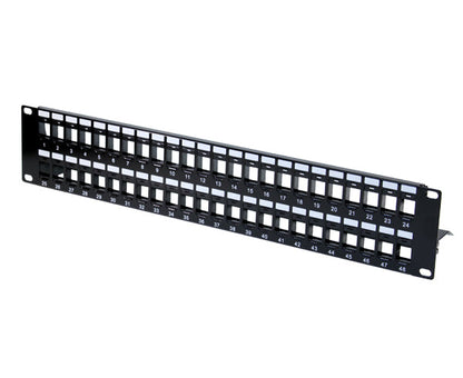 Blank Keystone Network 48-Port Patch Panel, 2U High Density Strain Relief Support Bar