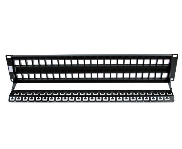 Blank Keystone Network 48-Port Patch Panel, 2U High Density Strain Relief Support Bar