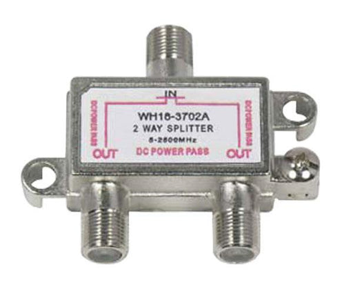 Coax Signal Splitter, DC Power Pass -  2-Way