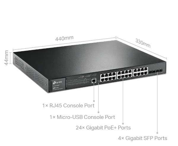 JetStream 28-Port Gigabit L2+ Managed Switch with 24-Port PoE+