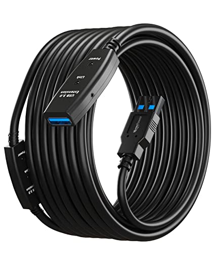 MutecPower 50 Feet Active USB Extension Cable 3.0 Male to Female with 2 Extension chipsets Signal Booster - Active Extension/Repeater Cord 65 Feet (AC Power Supply Included)