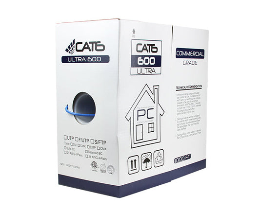 CAT6 Bulk Stranded Ethernet Cable, Shielded Bare Copper CM, 26 AWG 1000FT