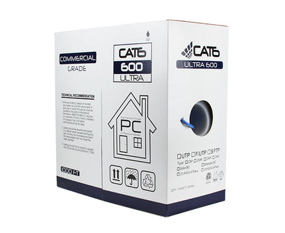 CAT6 Bulk Stranded Ethernet Cable, Bare Copper UTP CM, 24 AWG with Spline - 1000FT Blue